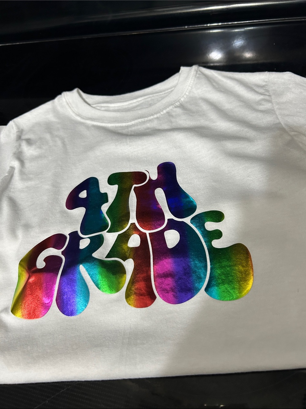 Hanes White Tee with Multicolor Metallic 'Ath Grade' Graphic